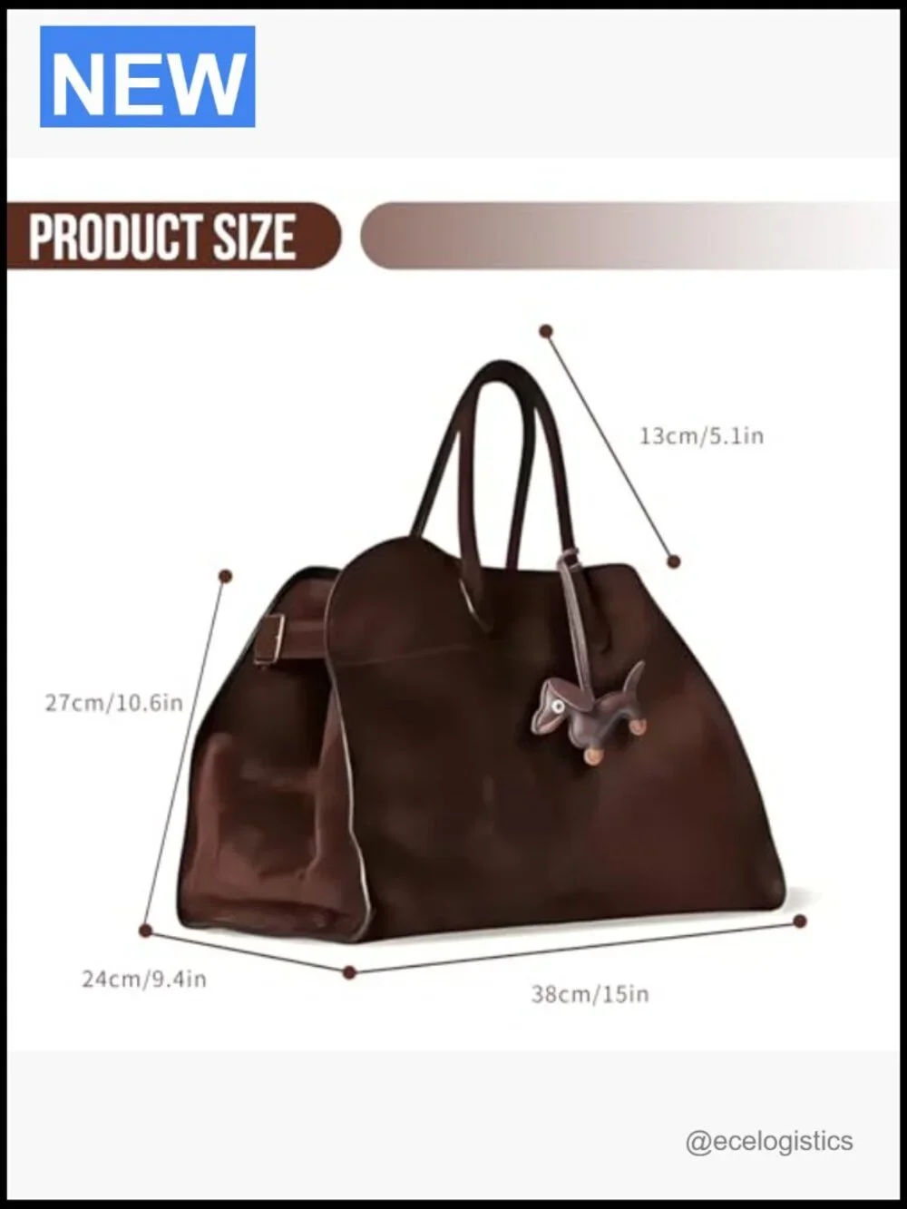 Genuine Suede Tote Bag with Puppy Charm and Card Holder